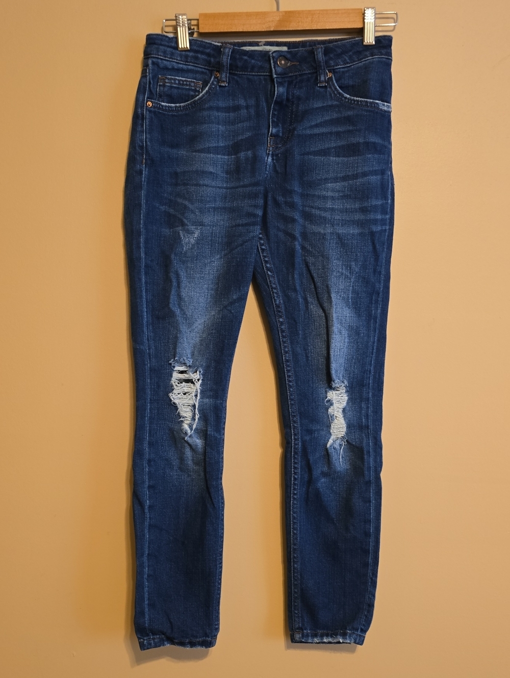 Topshop Lucas Slim Straight Blue Denim Jeans with Contrast Stitching
